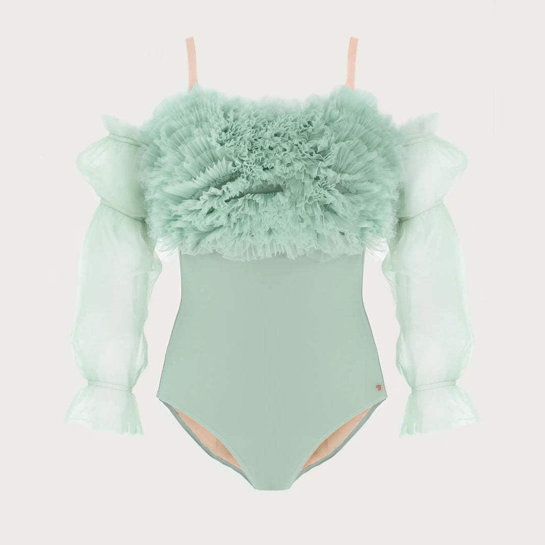 Devant Ruffle Leotard With Removable Sleeves