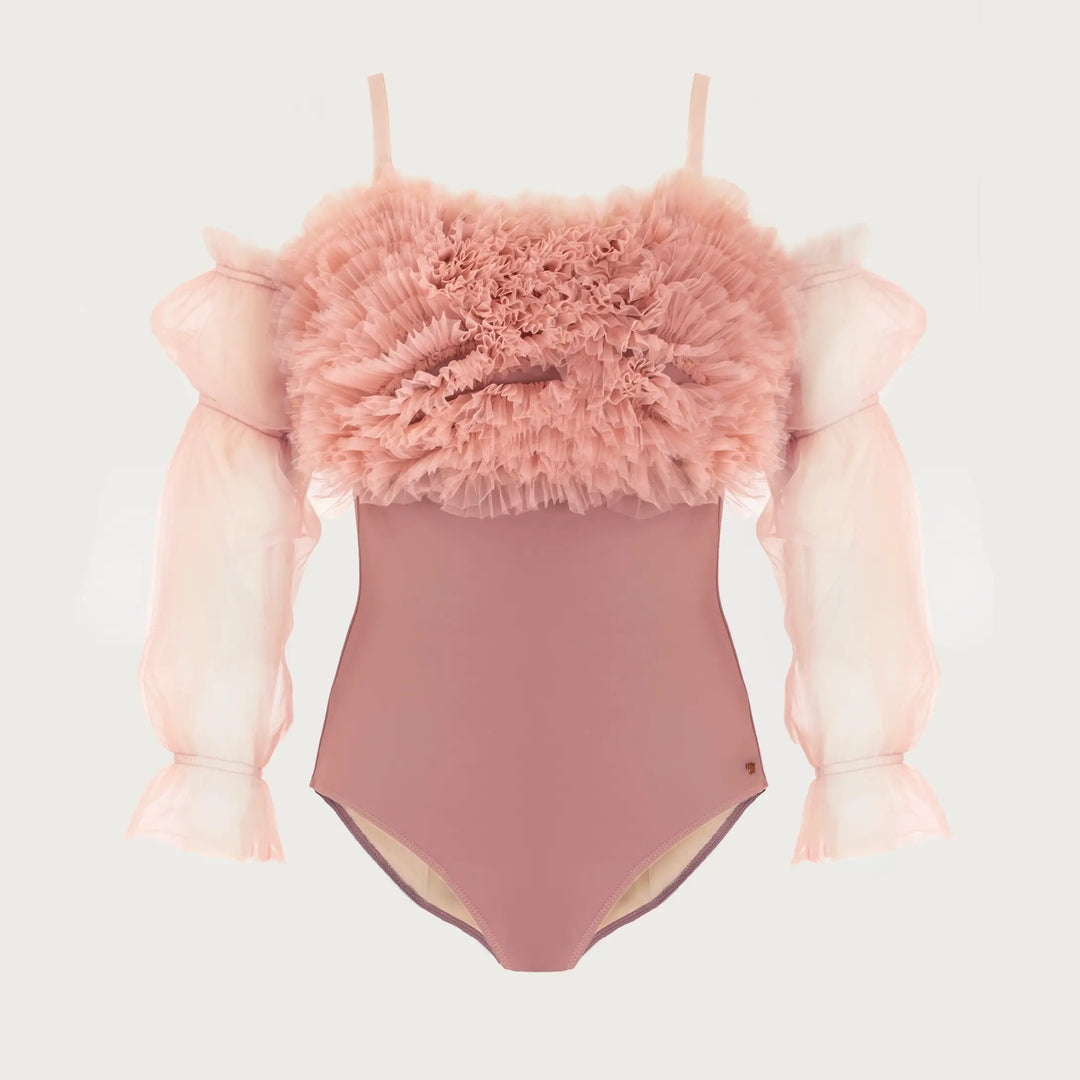 Devant Ruffle Leotard With Removable Sleeves